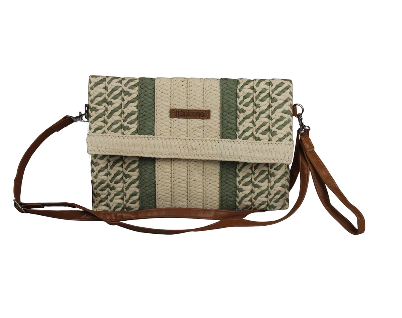 Straw Clutch Bag Beige Green