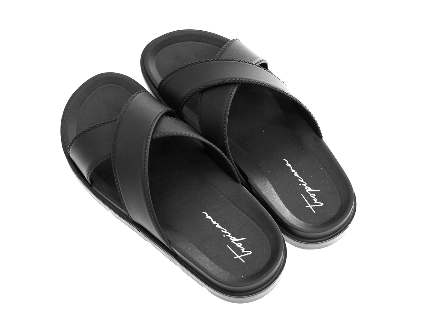 Double Strap Men's Slides Black