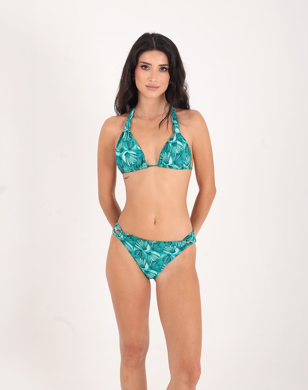 Top Triangle with Adjustable Loops Shiny Blue Scallop