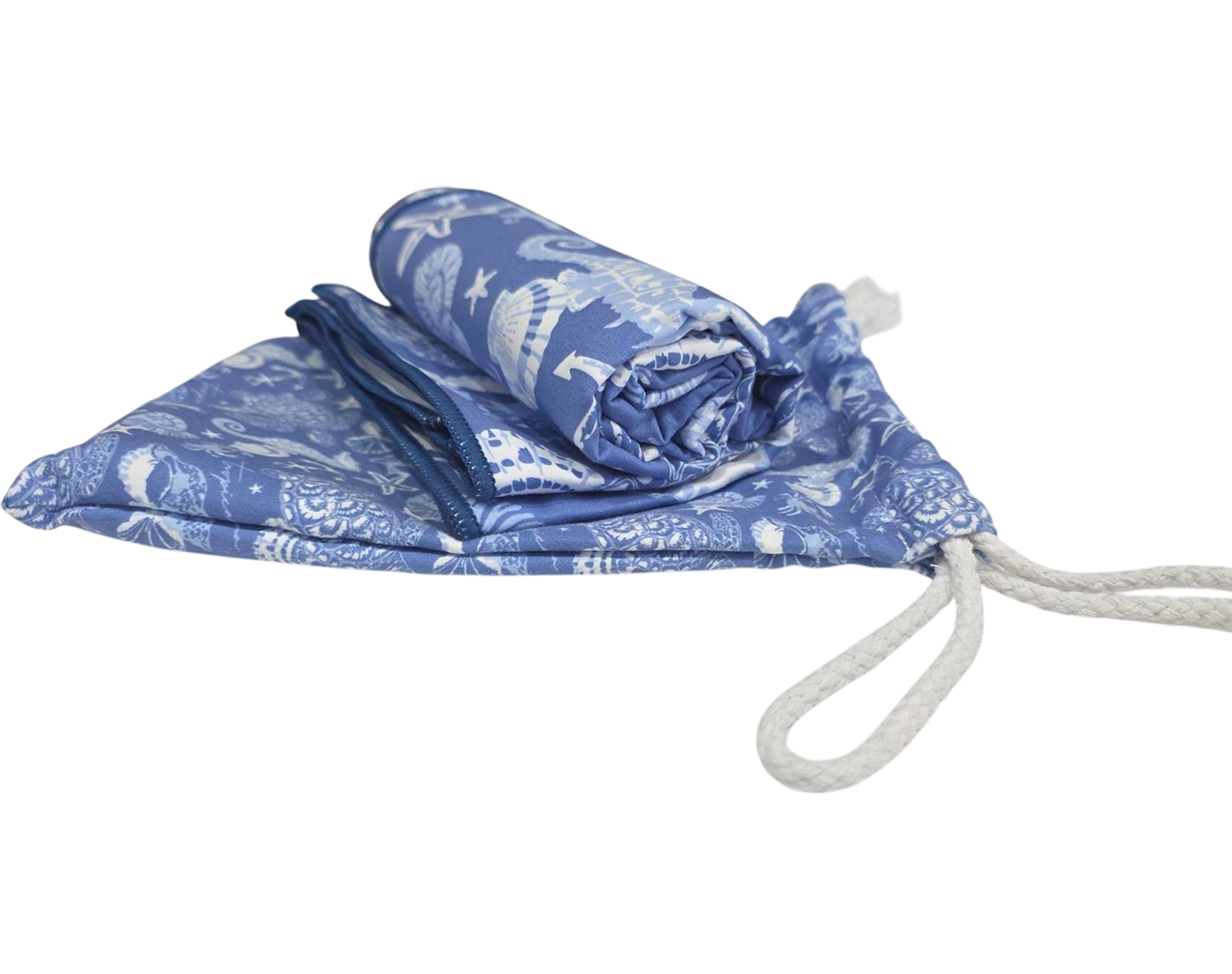 SUEDE BEACH TOWEL WITH POUCH SEAHORSES AND TURTLES