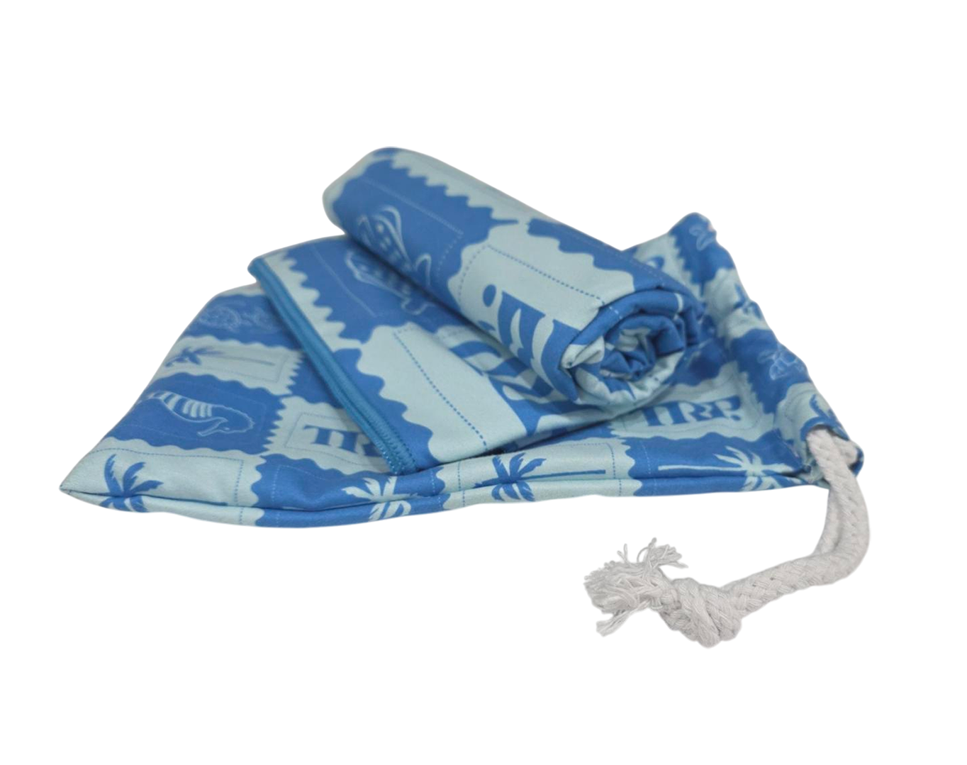 SUEDE BEACH TOWEL WITH POUCH STAMPS BLUE