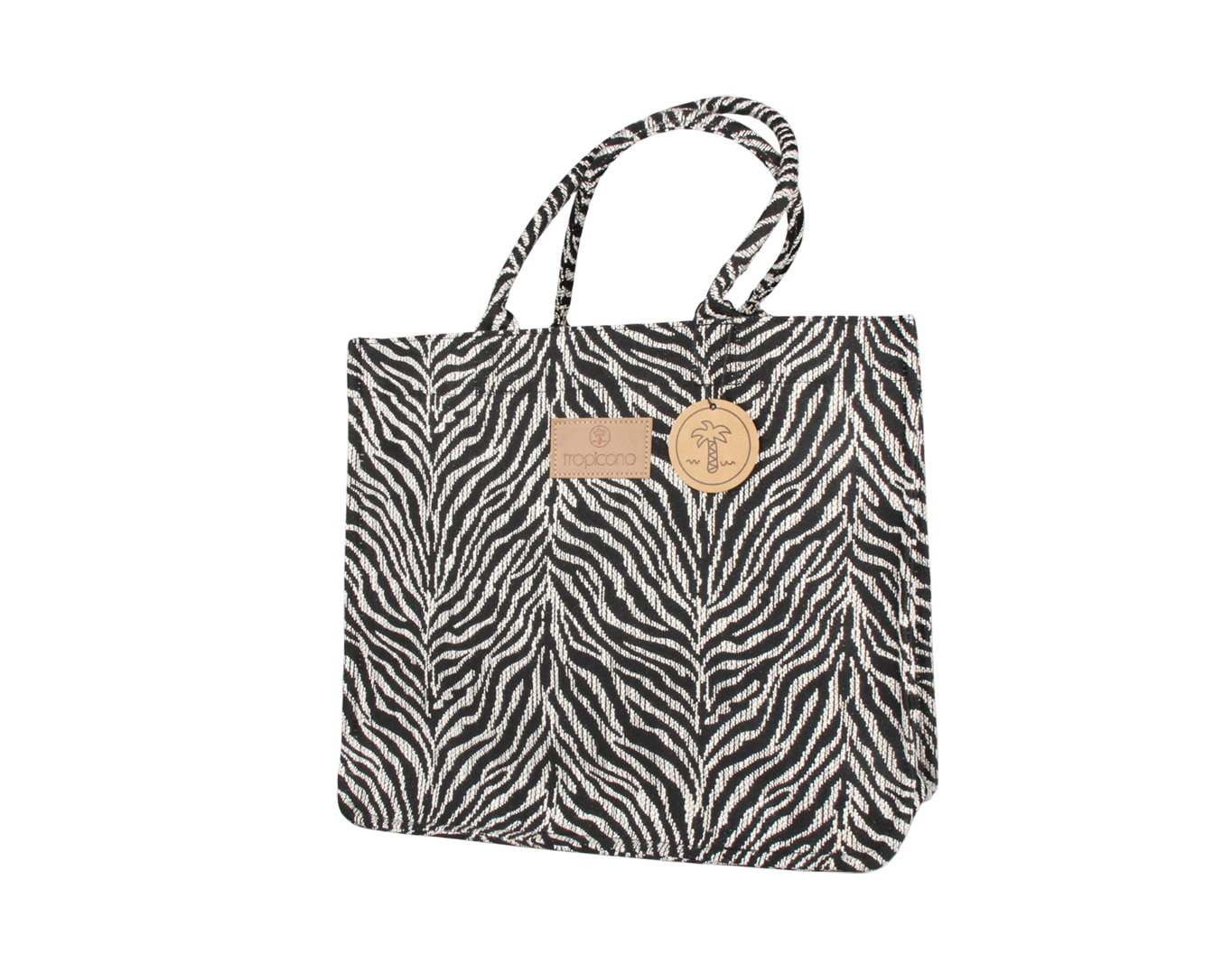 LARGE WOVEN TOTE BAG ZEBRA BLACK