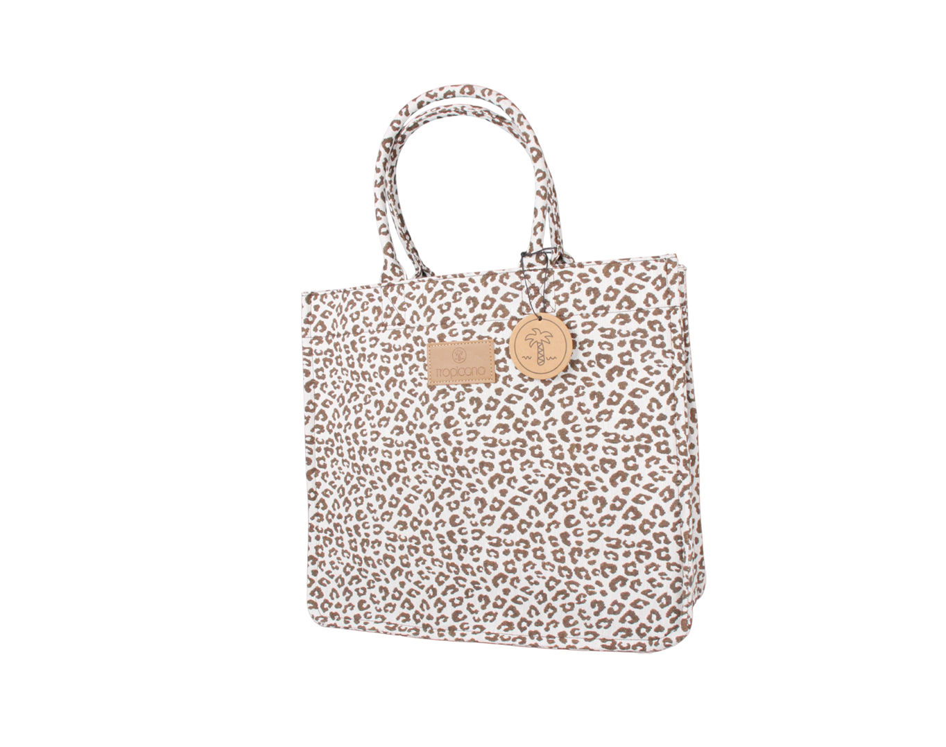 LARGE WOVEN TOTE BAG LEOPARD CAMEL