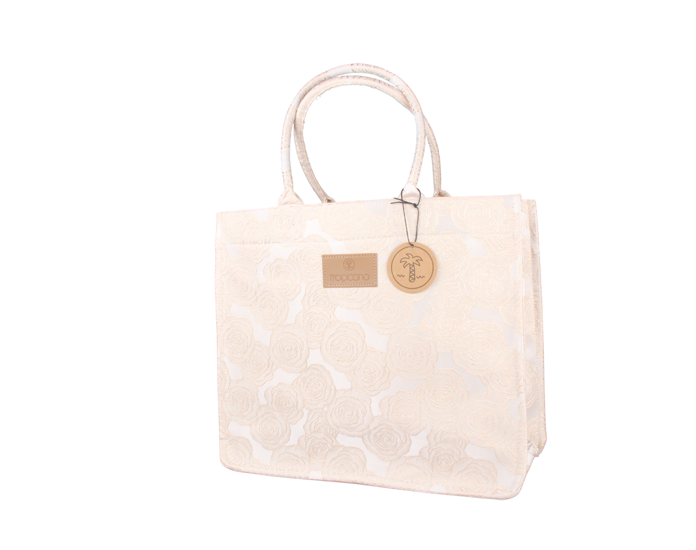 LARGE WOVEN TOTE BAG ROSES BEIGE