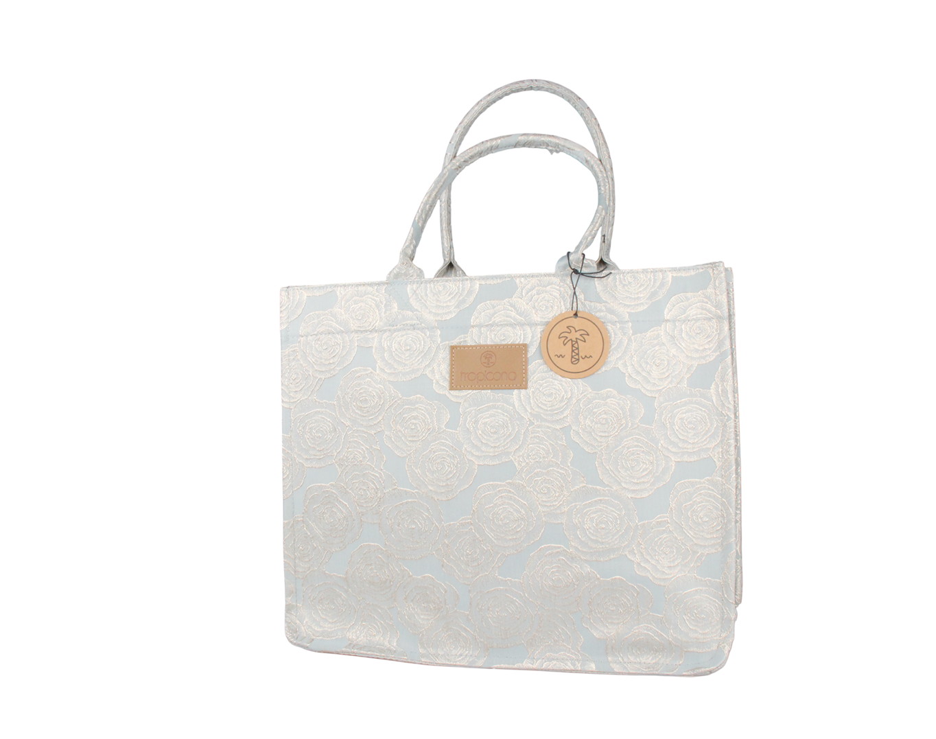 LARGE WOVEN TOTE BAG ROSES SAGE