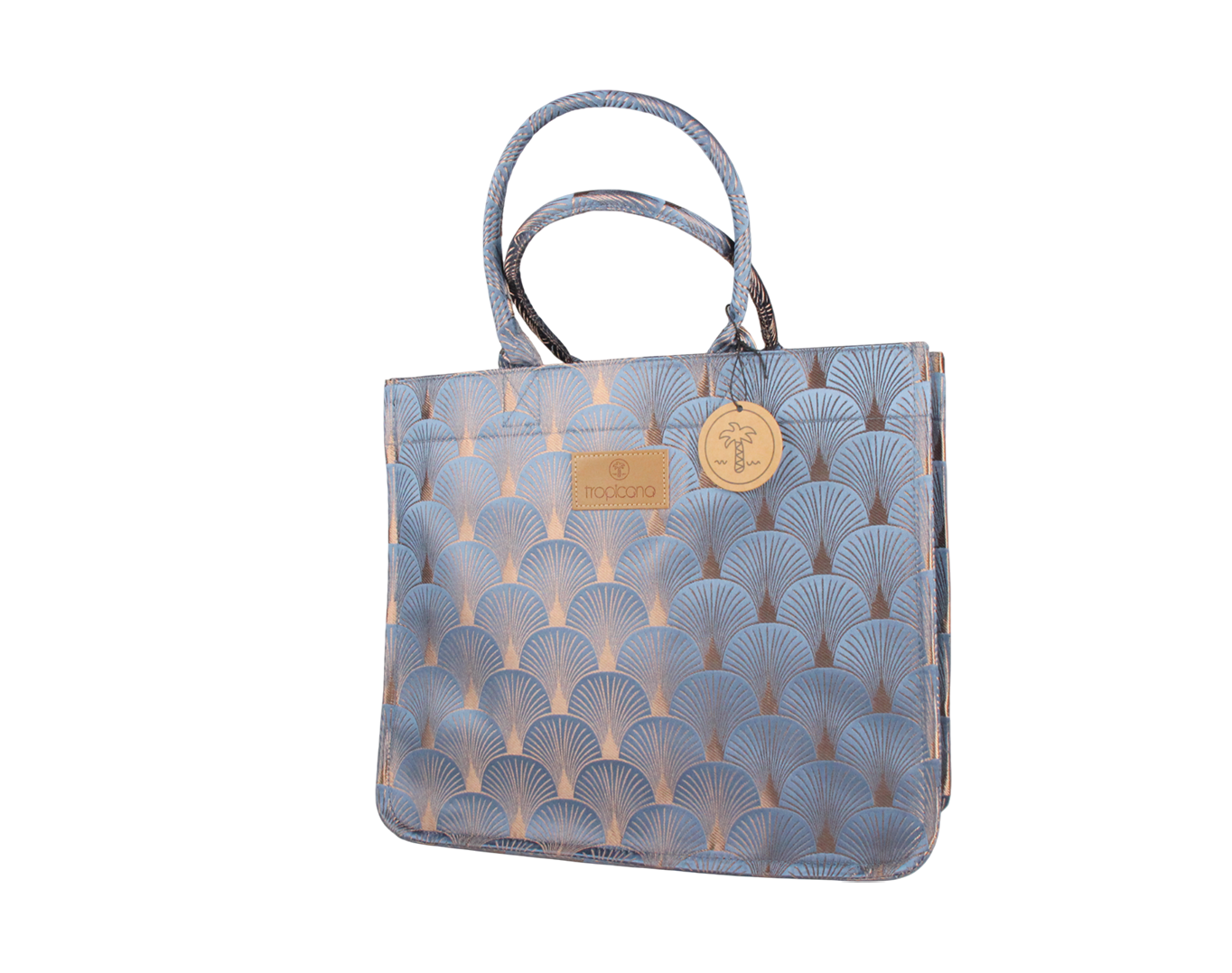 LARGE WOVEN TOTE BAG SHELLS BLUE