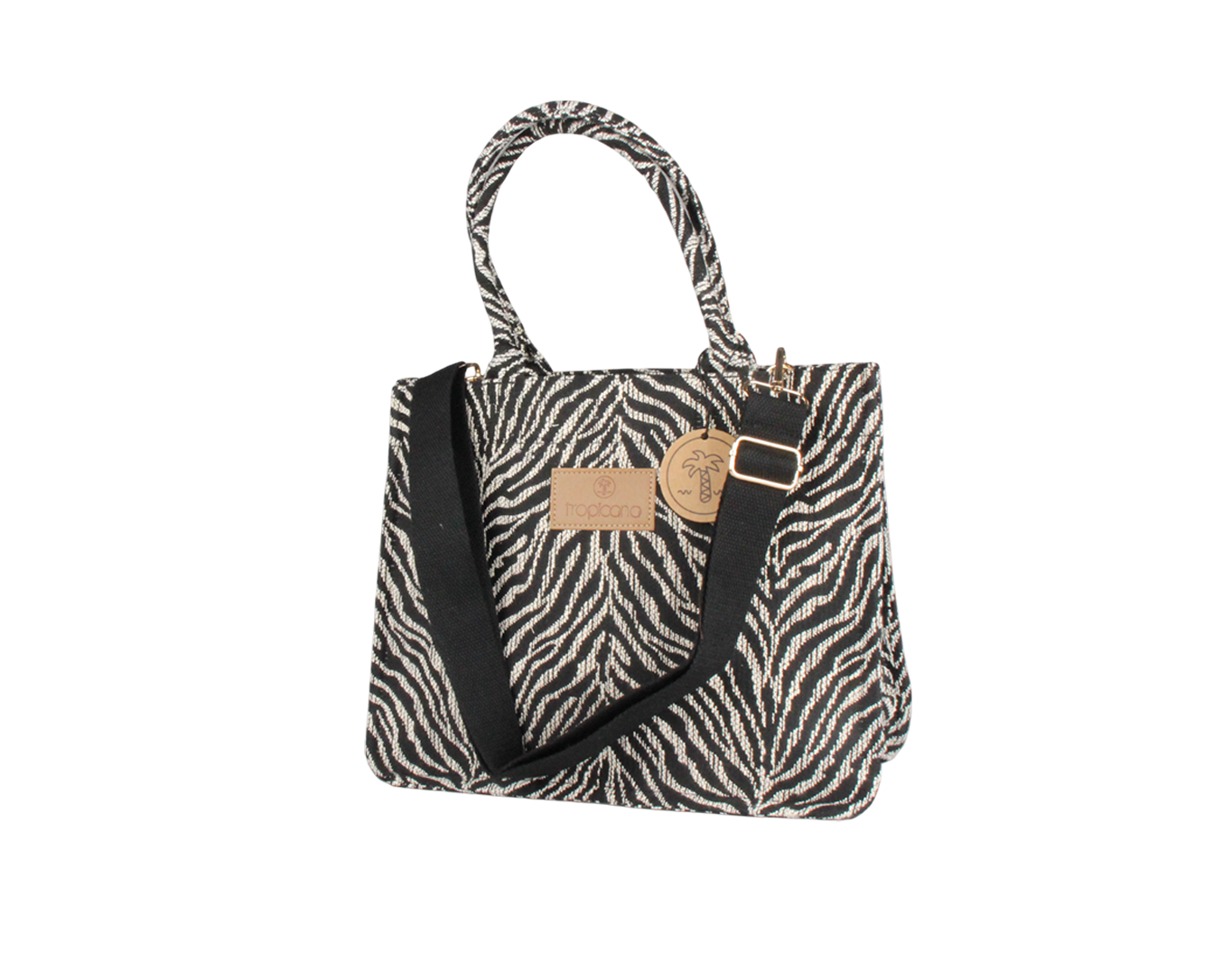 MEDIUM WOVEN TOTE BAG ZEBRA BLACK