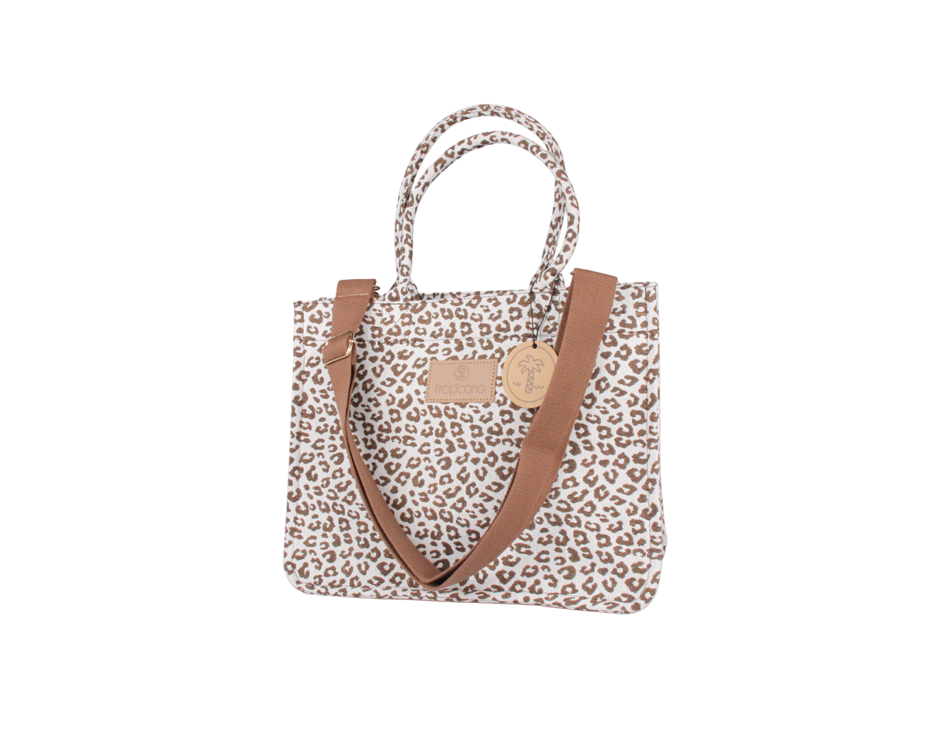 MEDIUM WOVEN TOTE BAG LEOPARD CAMEL