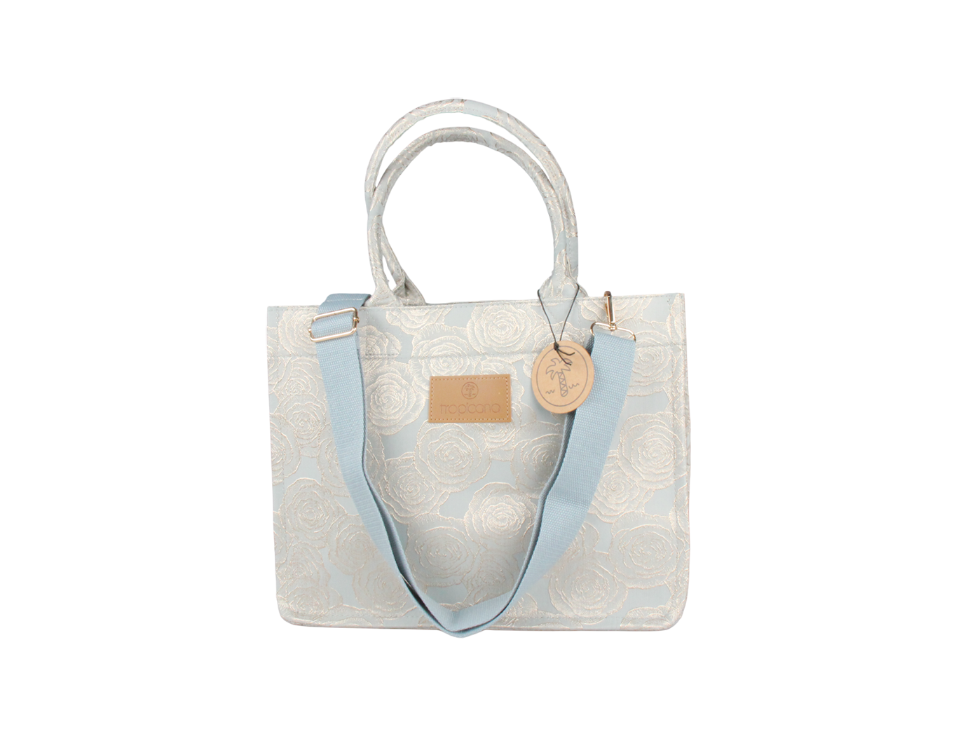 MEDIUM WOVEN TOTE BAG ROSES SAGE