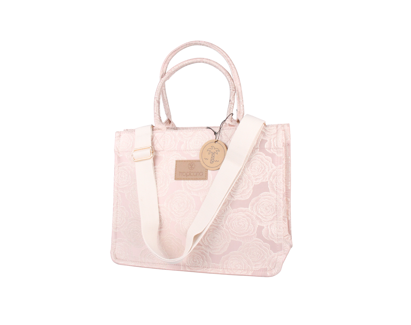 MEDIUM WOVEN TOTE BAG ROSES PINK