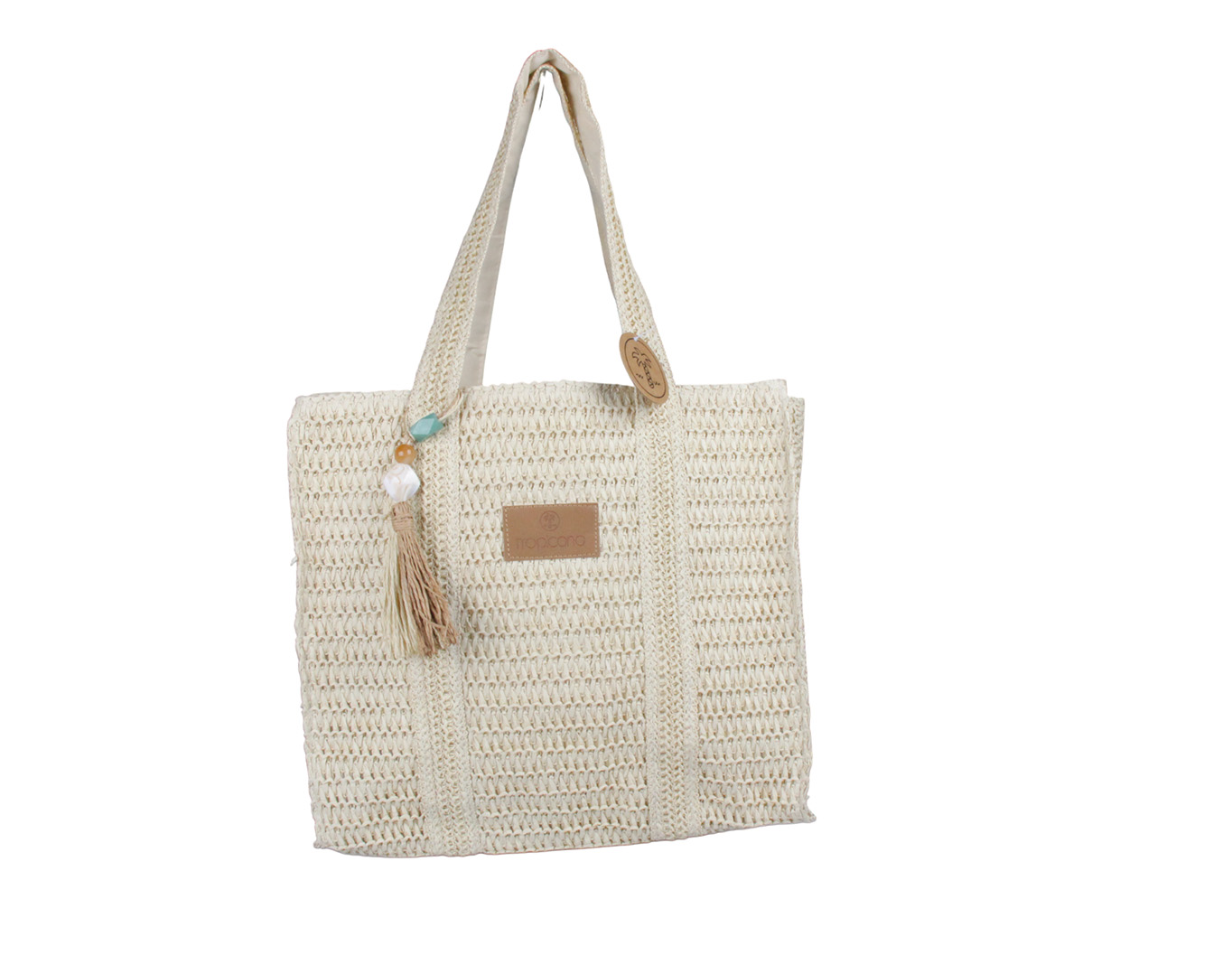 Straw Beach Bag Tropicana Patch Beige