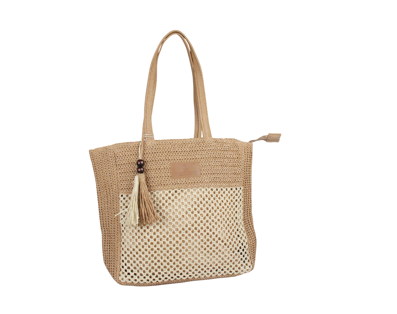 Straw Beach Bag Tropicana Patch Brown
