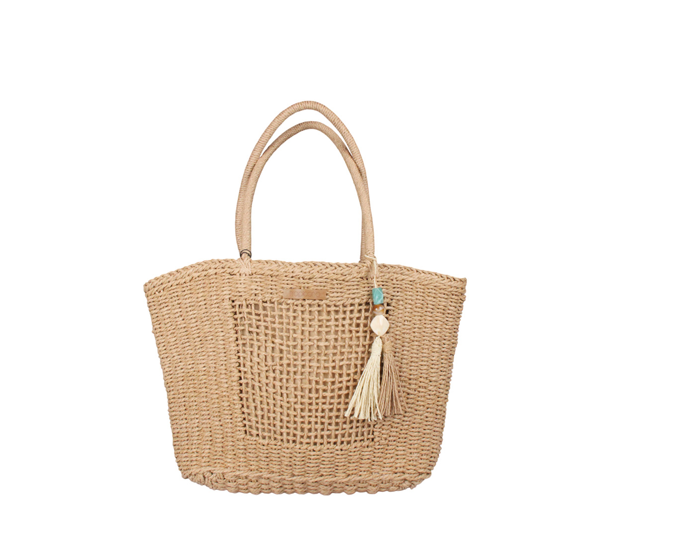Straw Beach Bag Tropicana Patch Brown