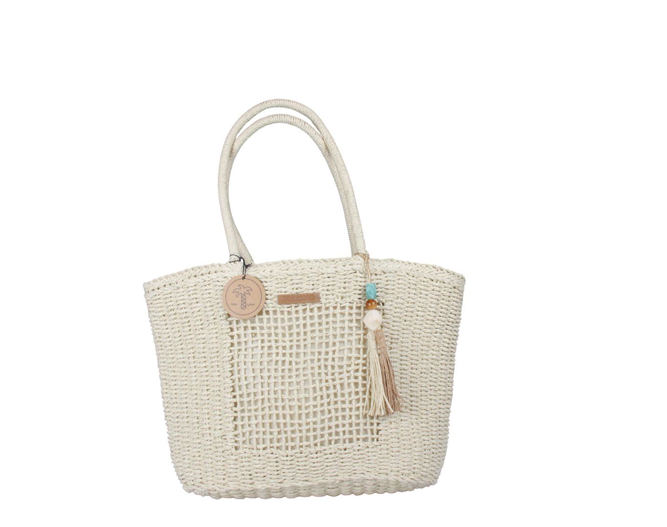 Straw Beach Bag Tropicana Patch Beige