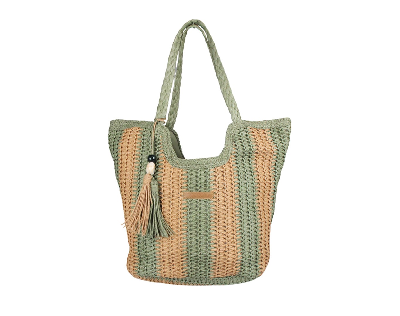 Striped Straw Bag Tropicana Patch Brown - Green