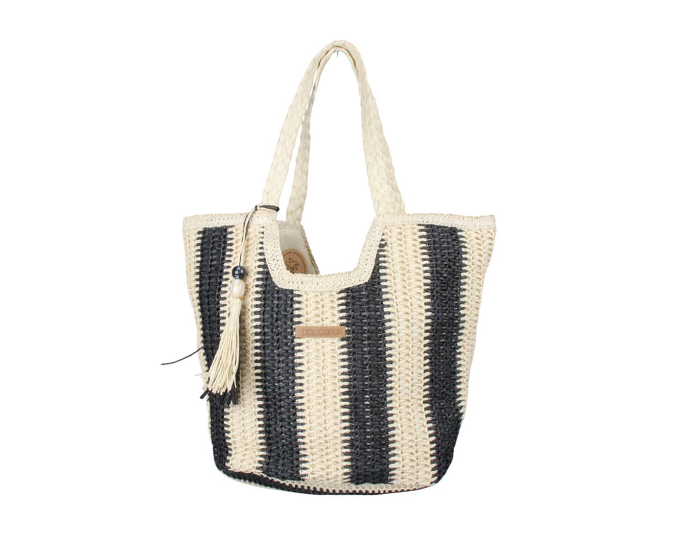 Striped Straw Bag Tropicana Patch Beige - Black