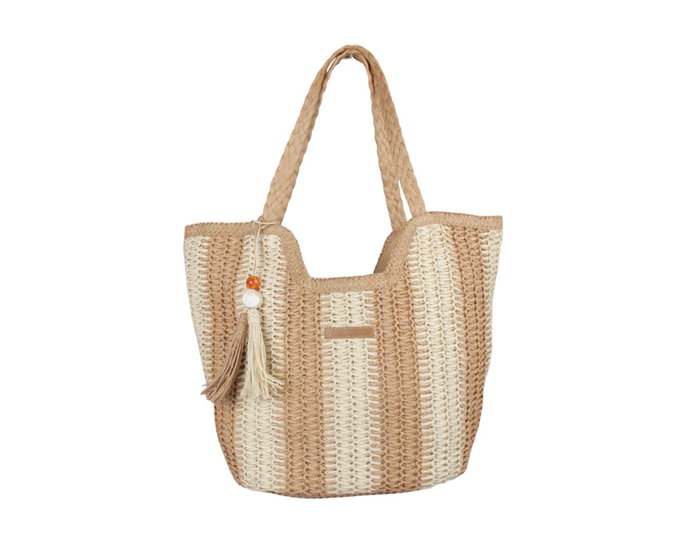 Striped Straw Bag Tropicana Patch Beige - Brown