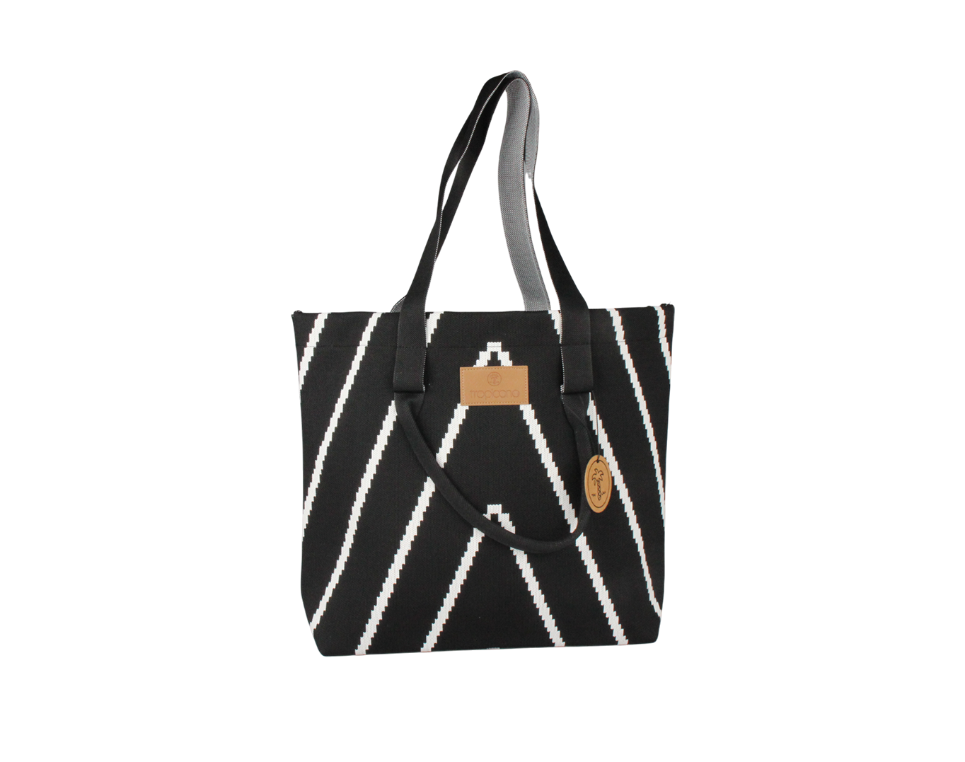 Geometric Tote Fabric Bag Tropicana Patch Black