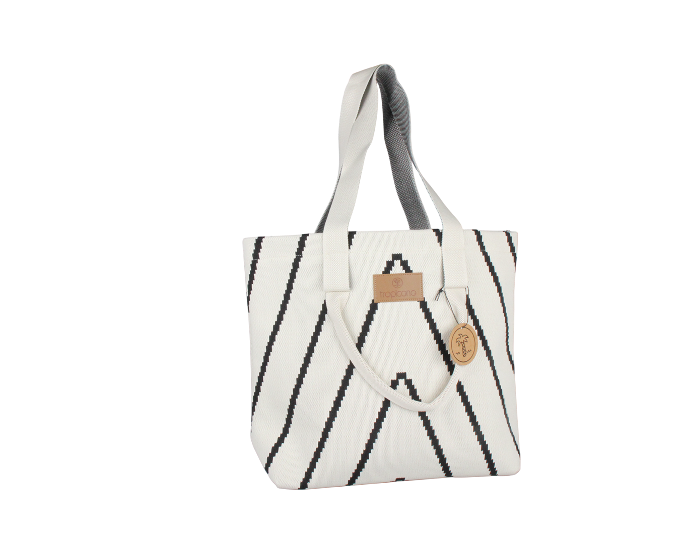 Geometric Fabric Tote Bag Tropicana Patch White