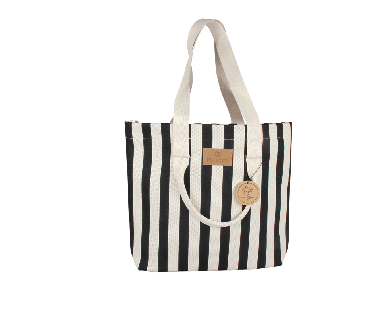Striped Fabric Tote Bag Tropicana Patch Black