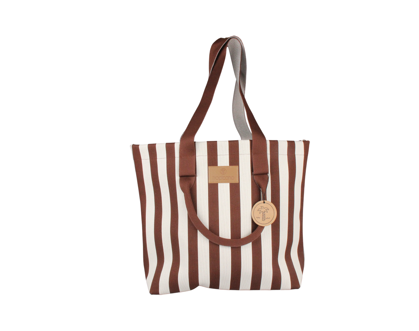 Striped Fabric Tote Bag Tropicana Patch Brown