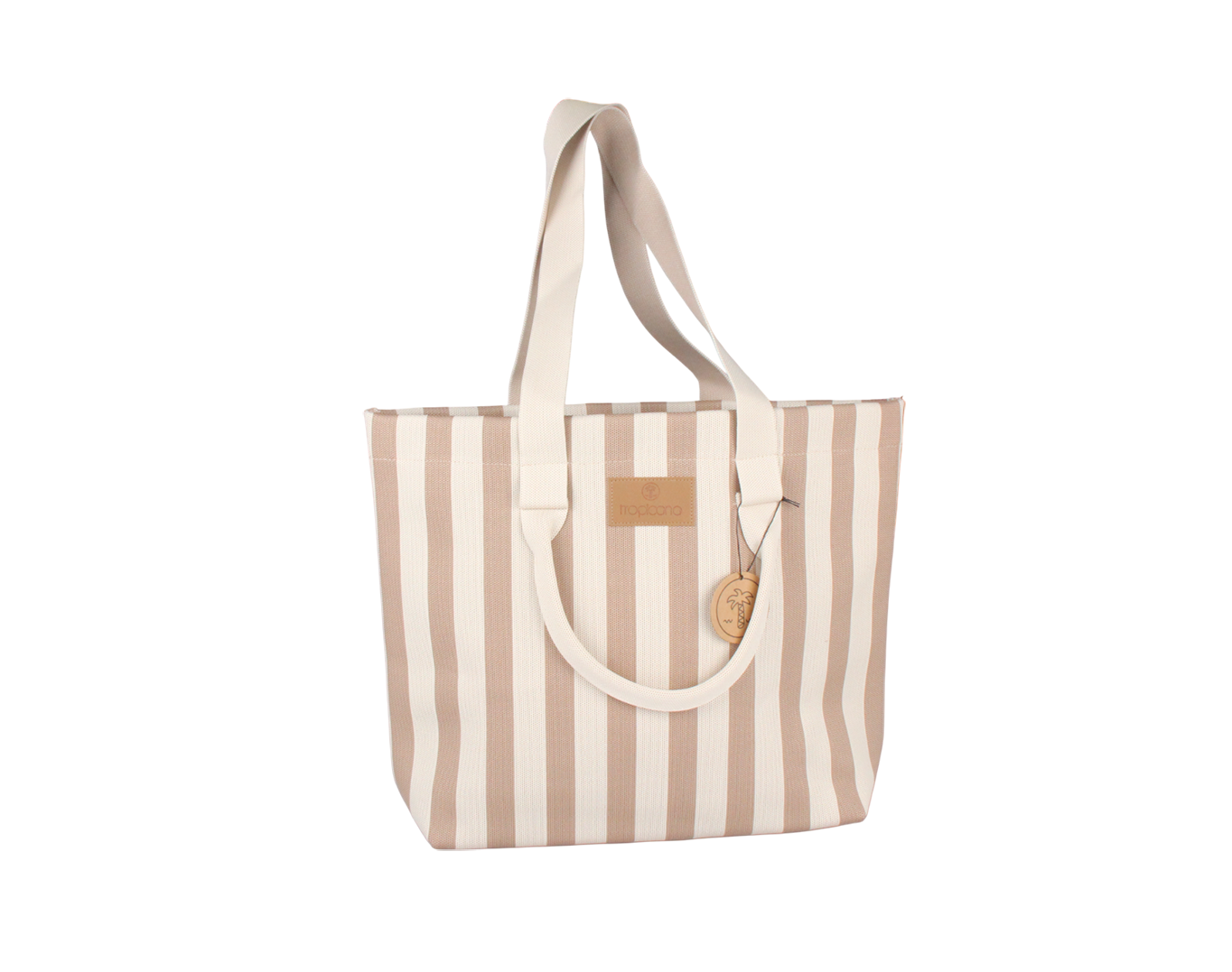Striped Fabric Tote Bag Tropicana Patch Beige