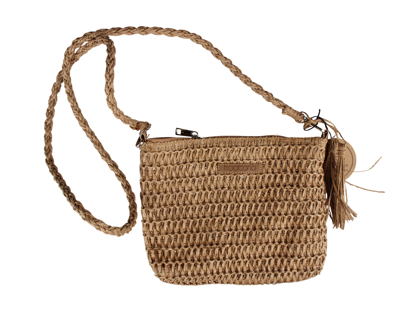Straw Crossbody Bag Tropicana Patch Brown
