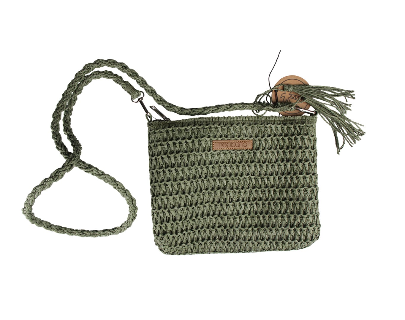 Straw Crossbody Bag Tropicana Patch Green