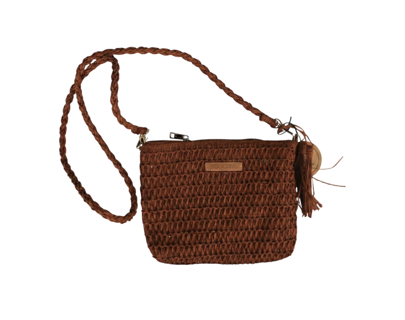 Straw Crossbody Bag Tropicana Patch Dark Brown