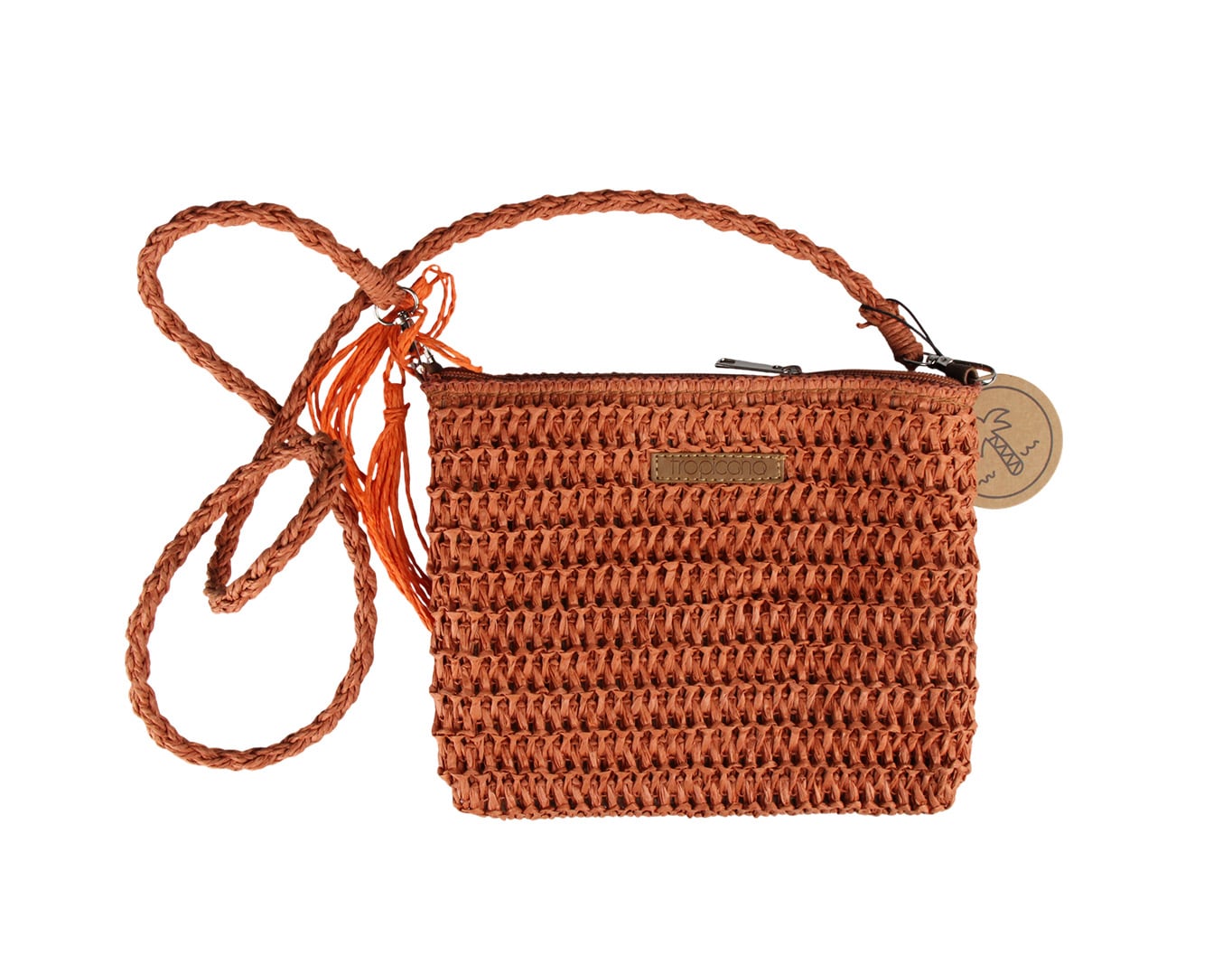 Straw Crossbody Bag Tropicana Patch Terracotta