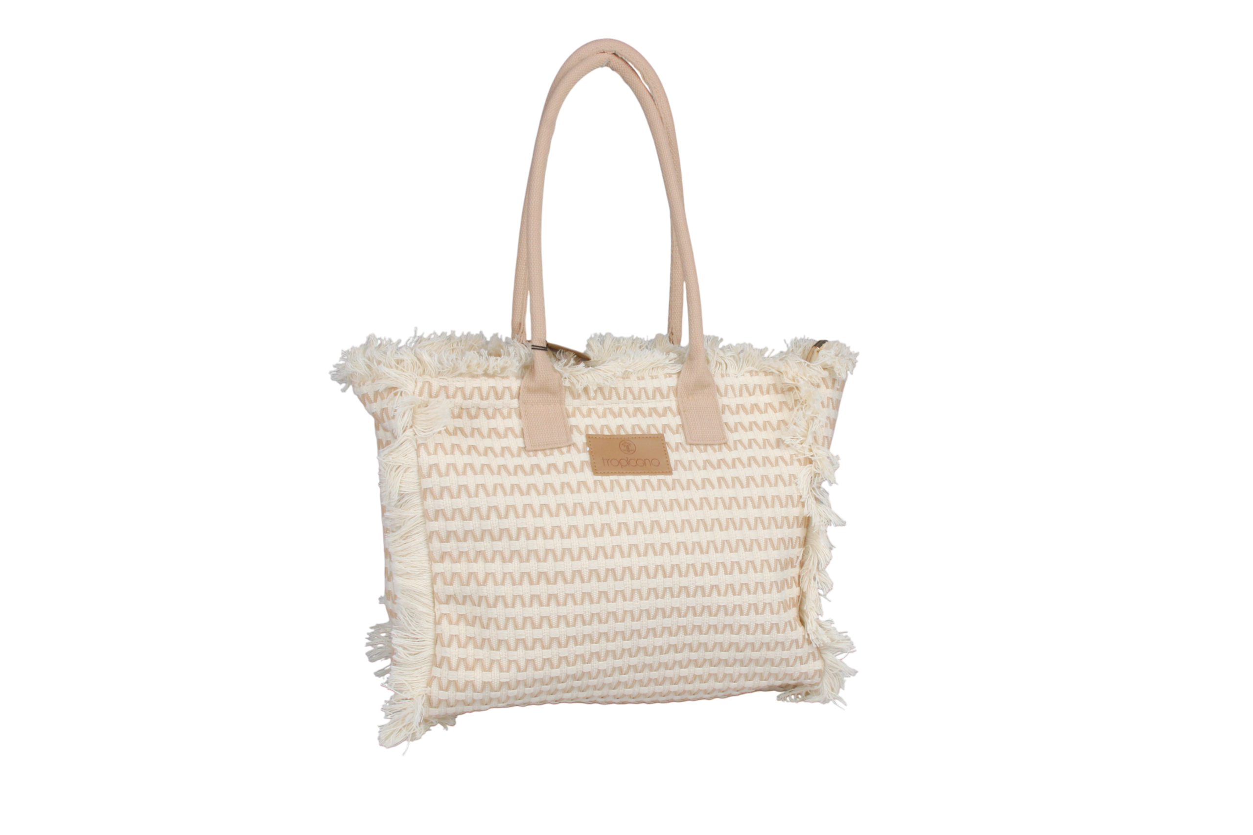 Crochet Shoulder Bag With Fringes Beige