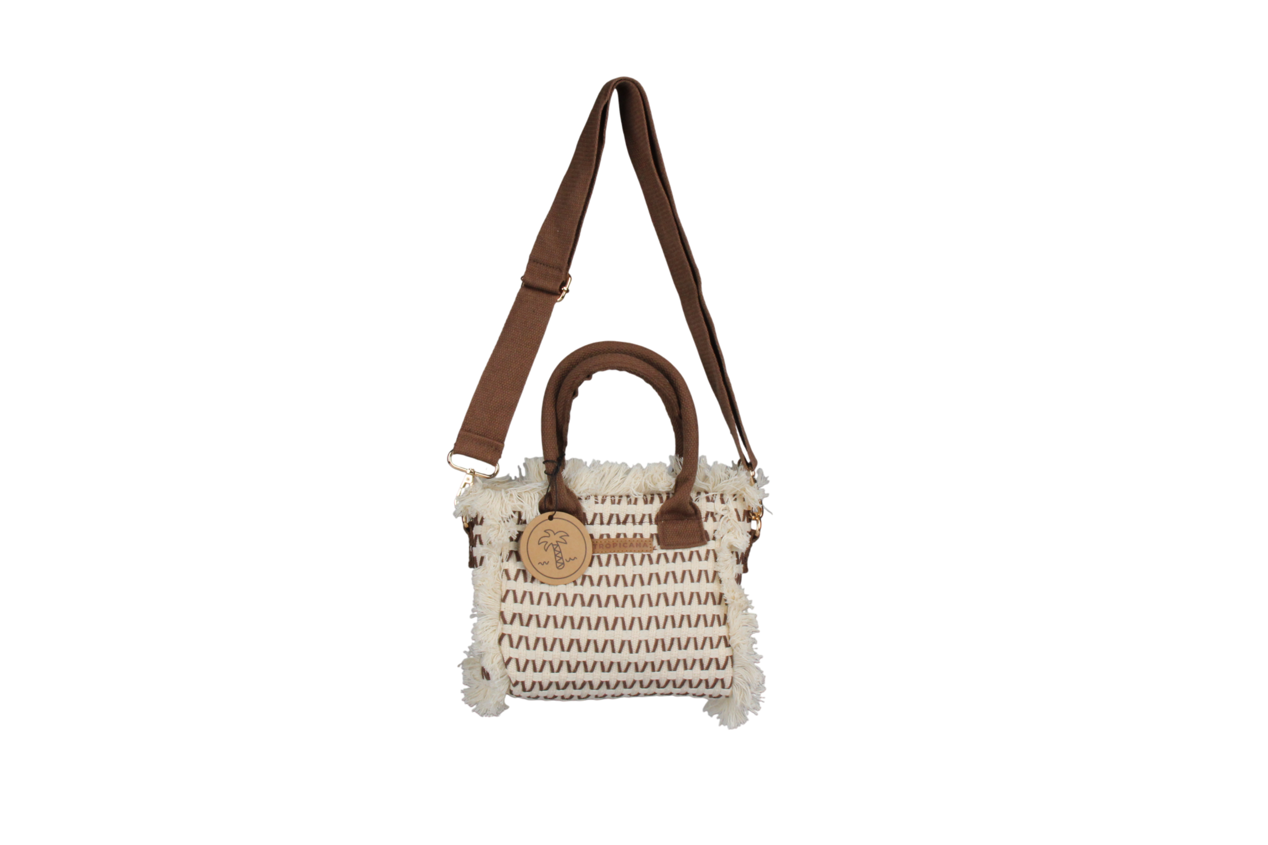 Crochet Mini Shoulder Bag With Fringes Brown