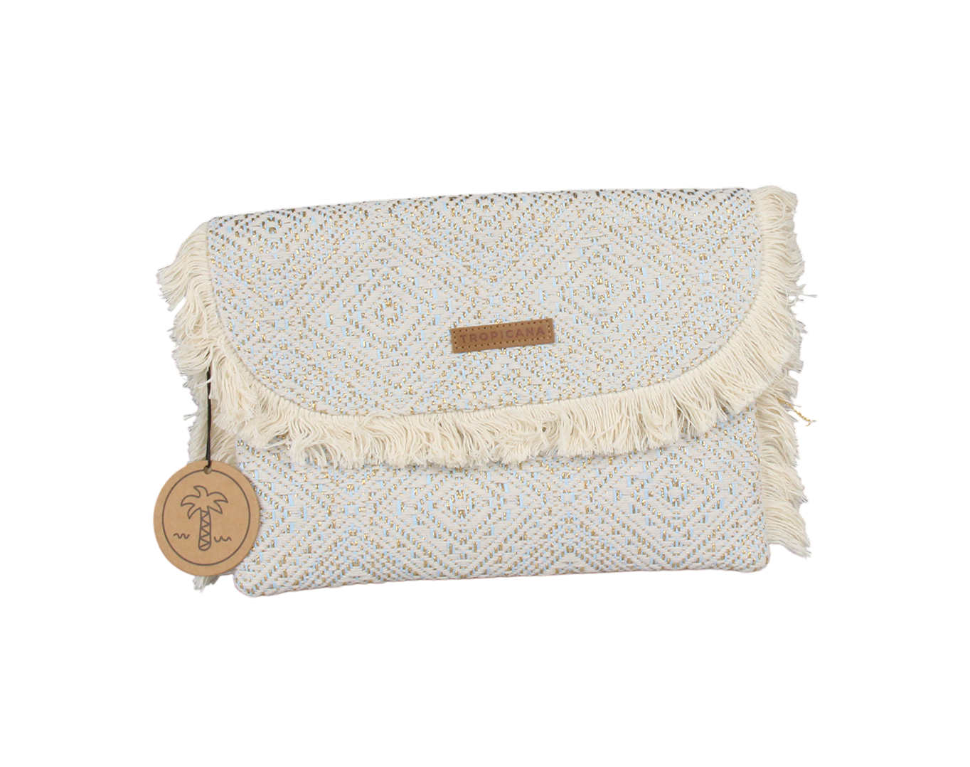 Boho Fringe Clutch Bag Tropicana Patch Blue