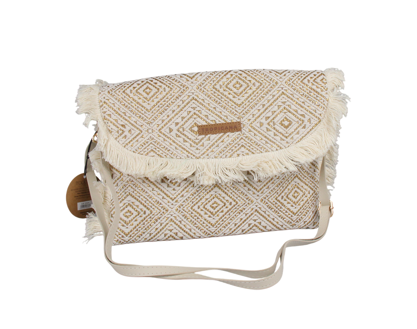 Boho Fringe Clutch Bag Tropicana Patch Beige