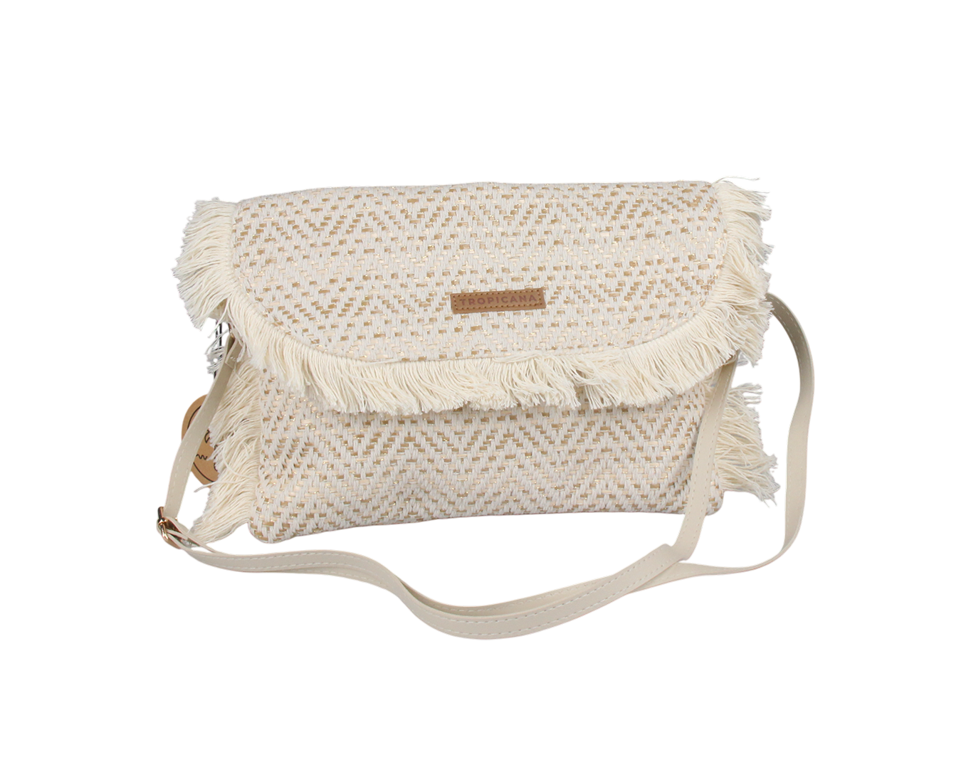 Boho Fringe Clutch Bag Tropicana Patch Beige