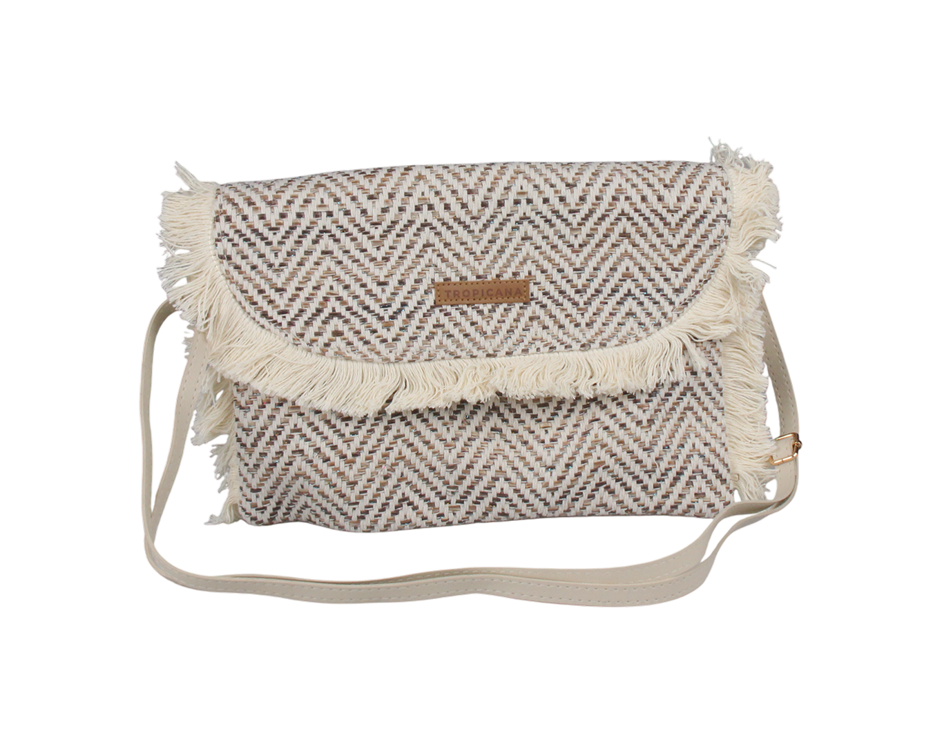 Boho Fringe Clutch Bag Tropicana Patch Brown