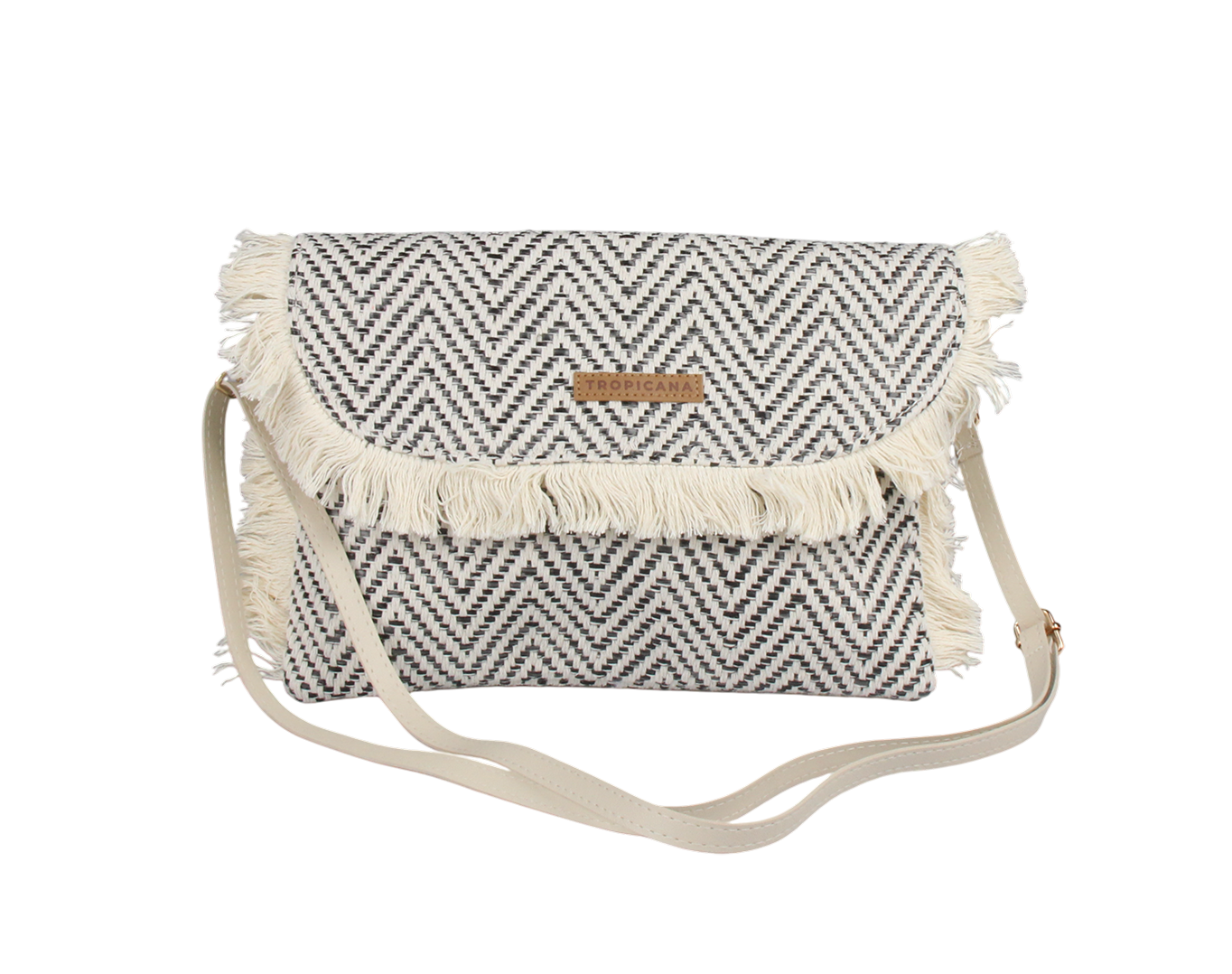 Boho Fringe Clutch Bag Tropicana Patch Black