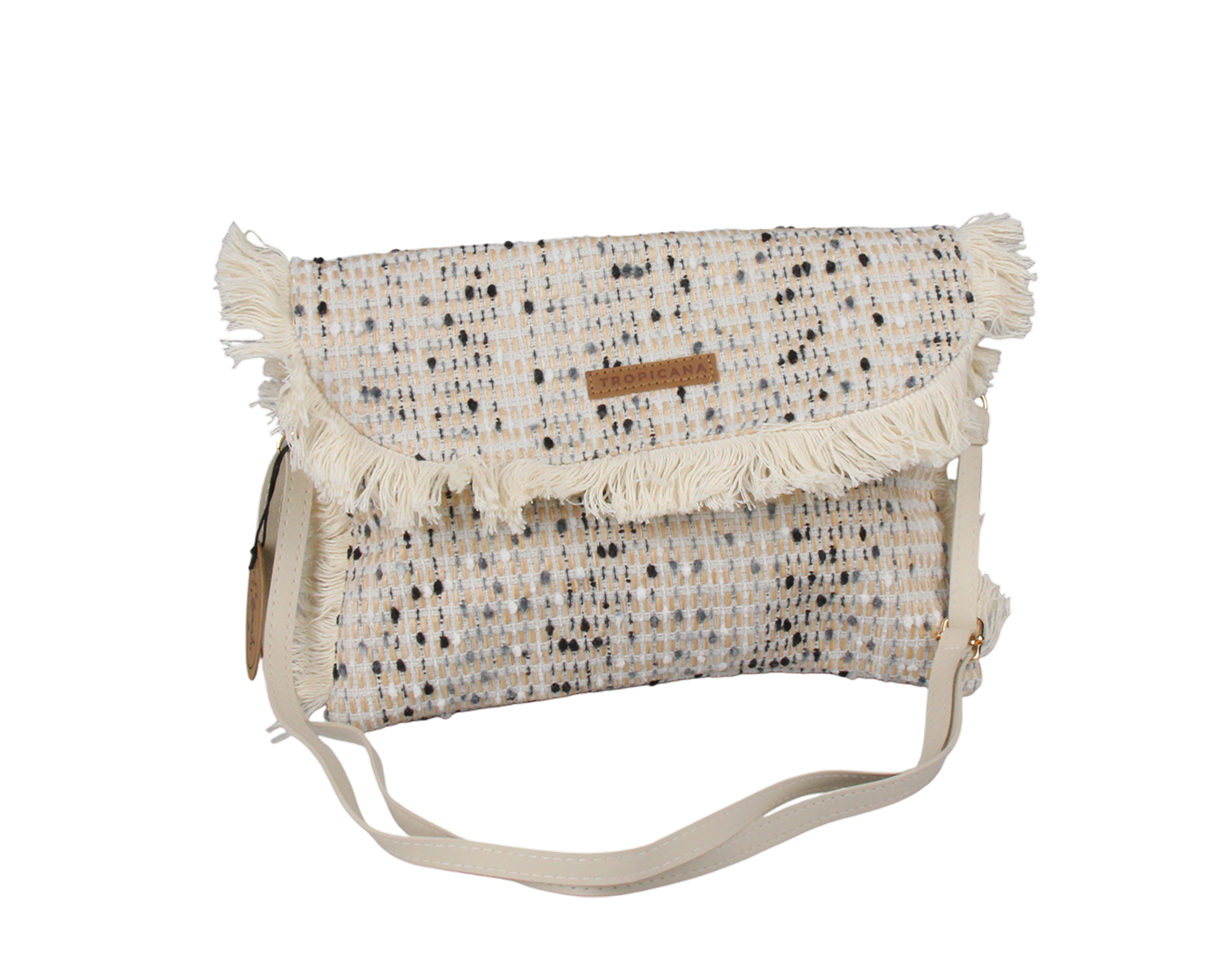 Boho Fringe Clutch Bag Tropicana Patch Beige