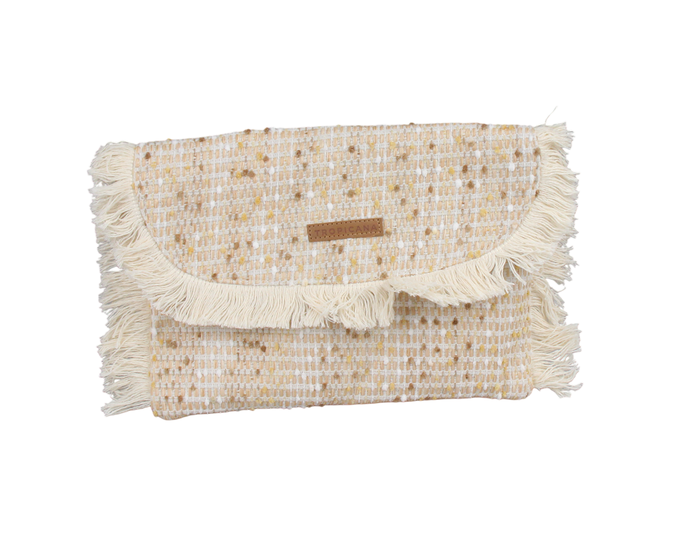 Boho Fringe Clutch Bag Tropicana Patch Beige