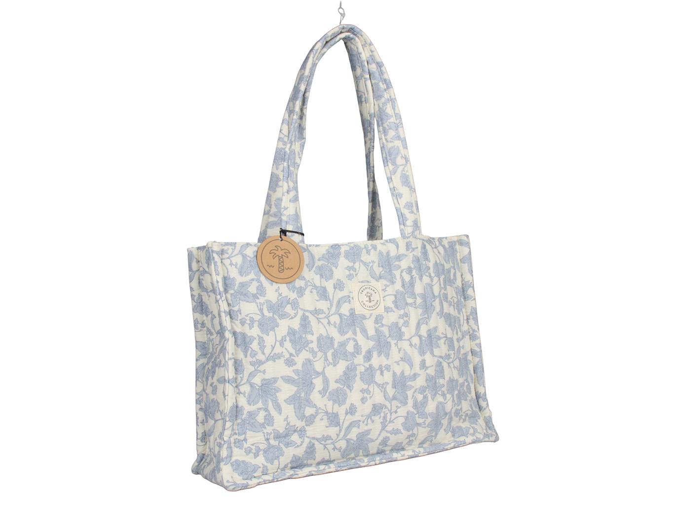QUILTED FLORAL TOTE BAG LIGHT BLUE
