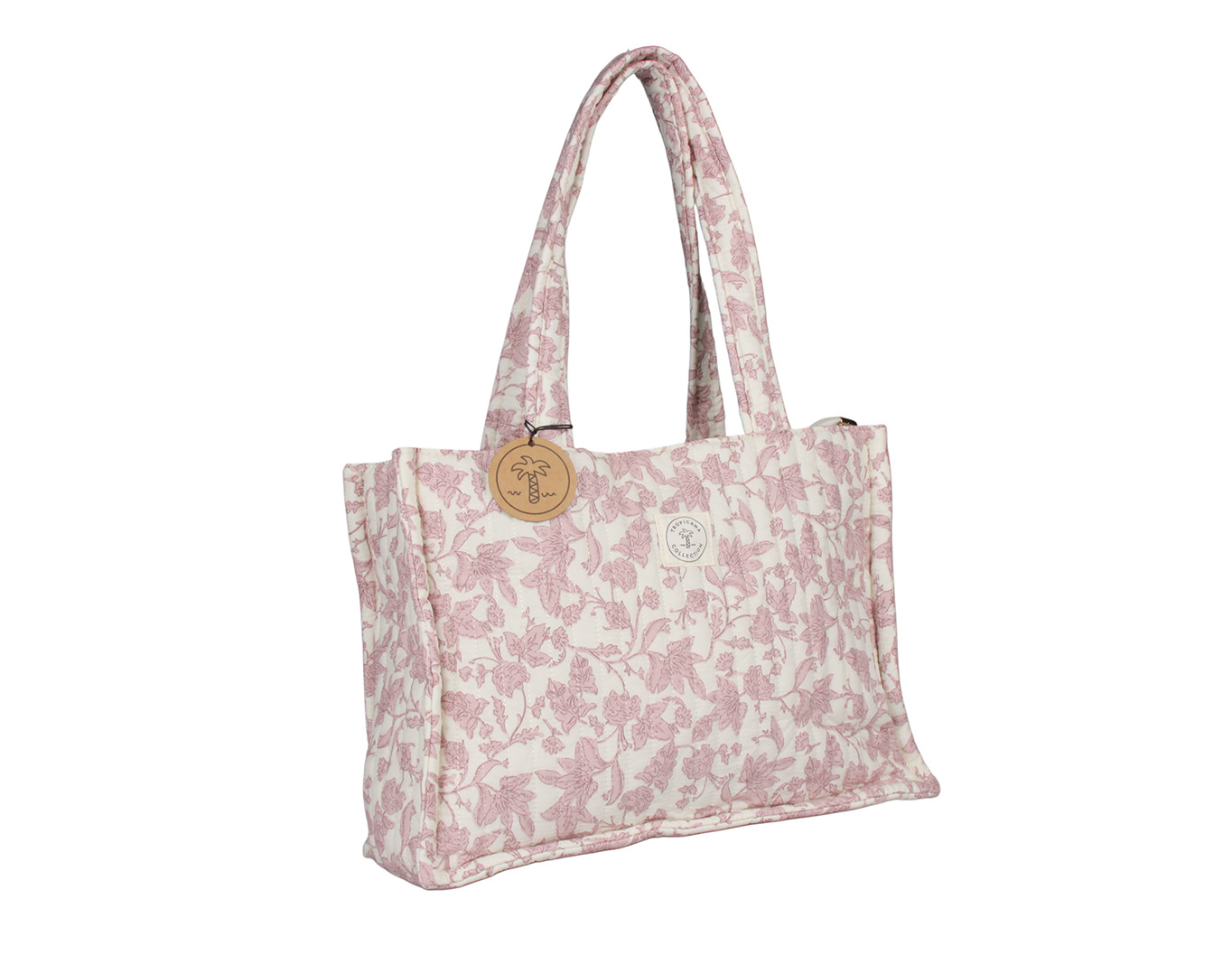 QUILTED FLORAL TOTE BAG LIGHT PINK
