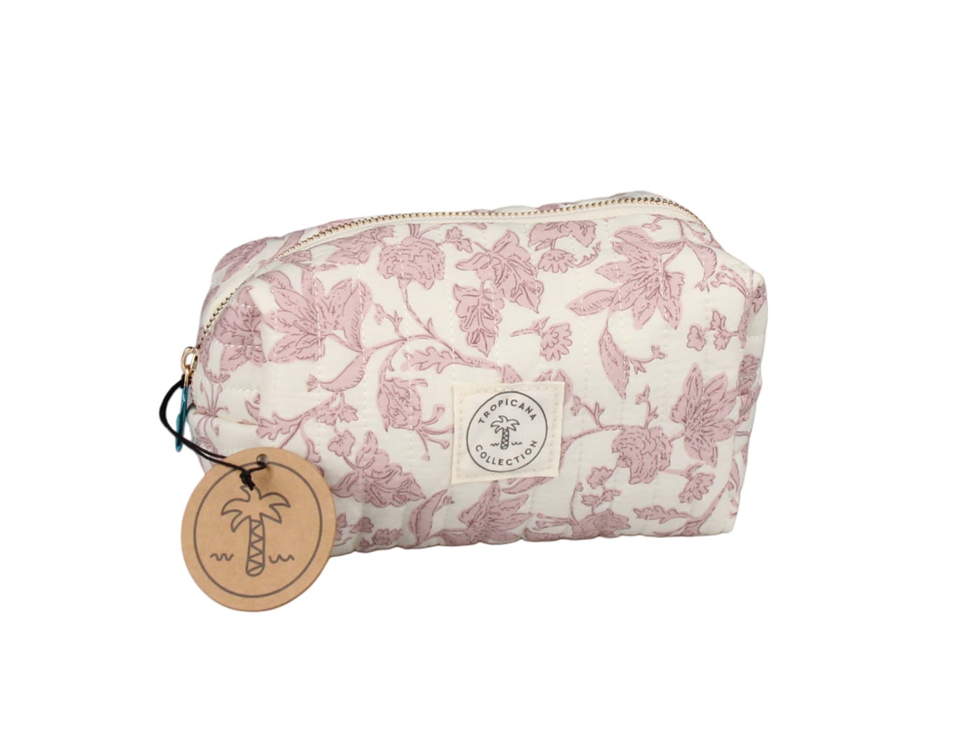 QUILTED FLORAL COSMETIC POUCH LIGHT PINK