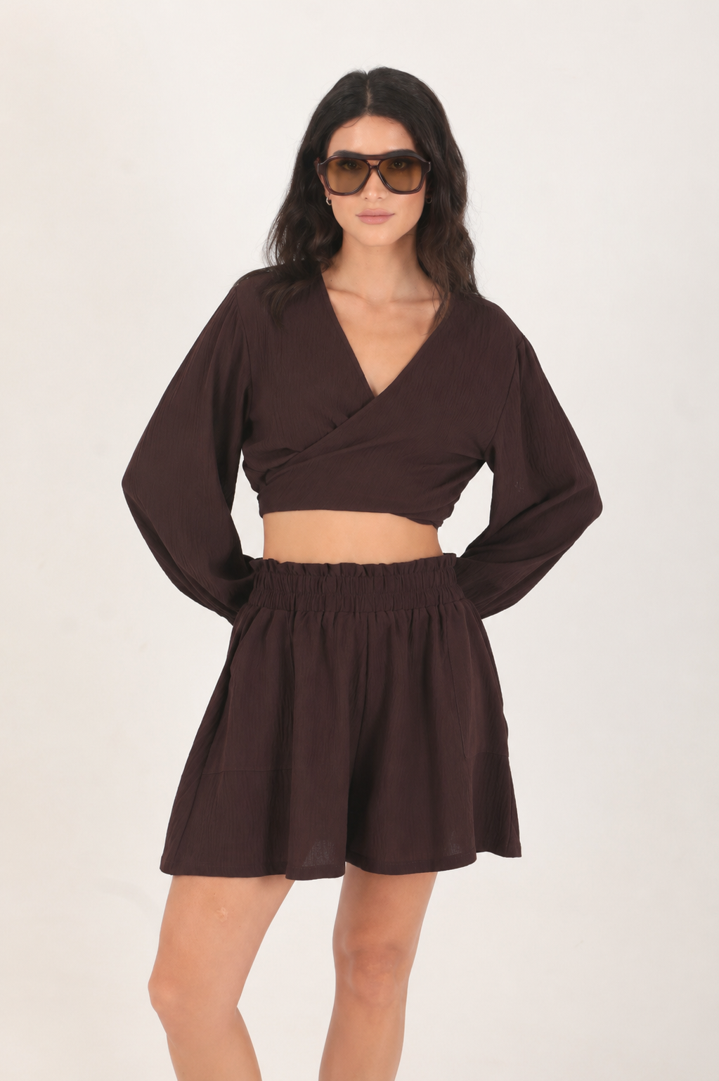Pearl Wrap Top Dark Brown