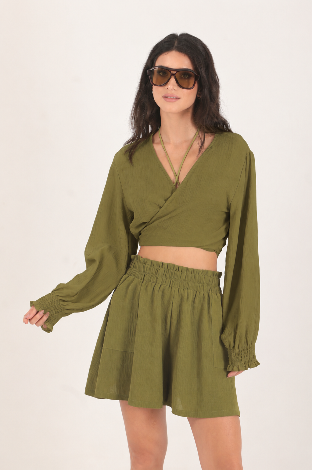 Pearl Wrap Top Olive