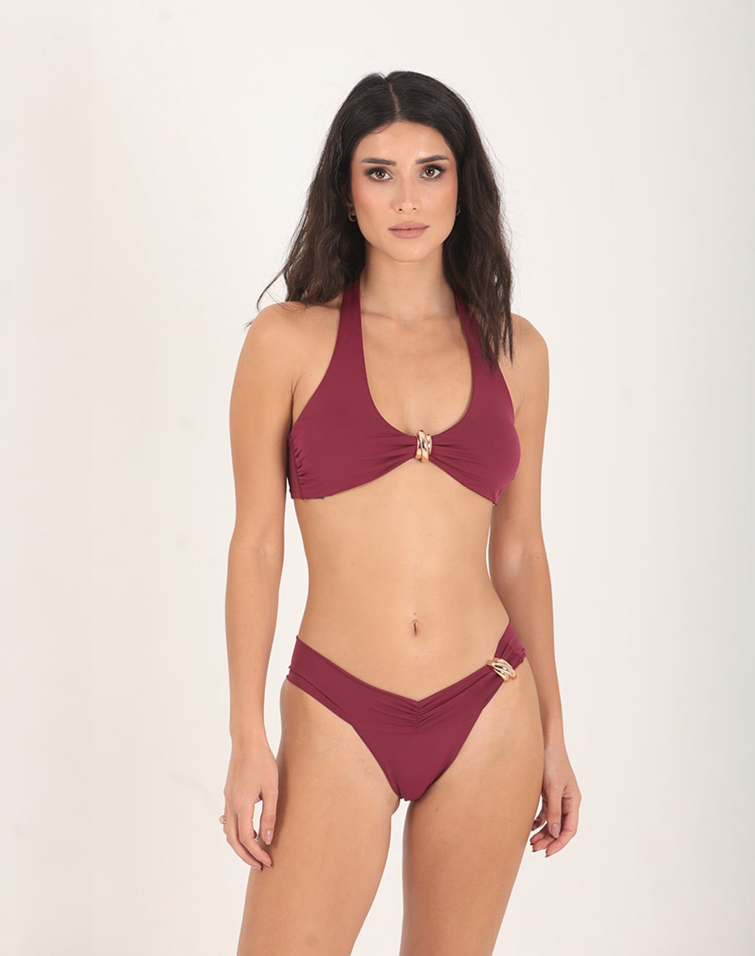 Top Halter Neck with Gold Comb Plum