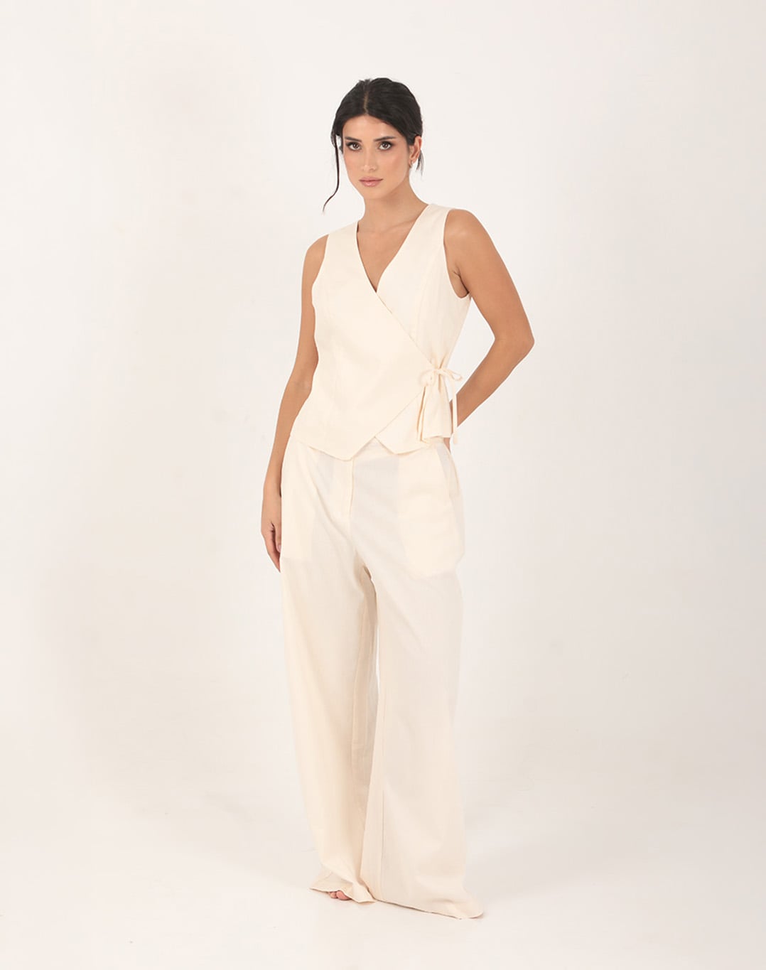 Zaya Linen Wrap Top Offwhite