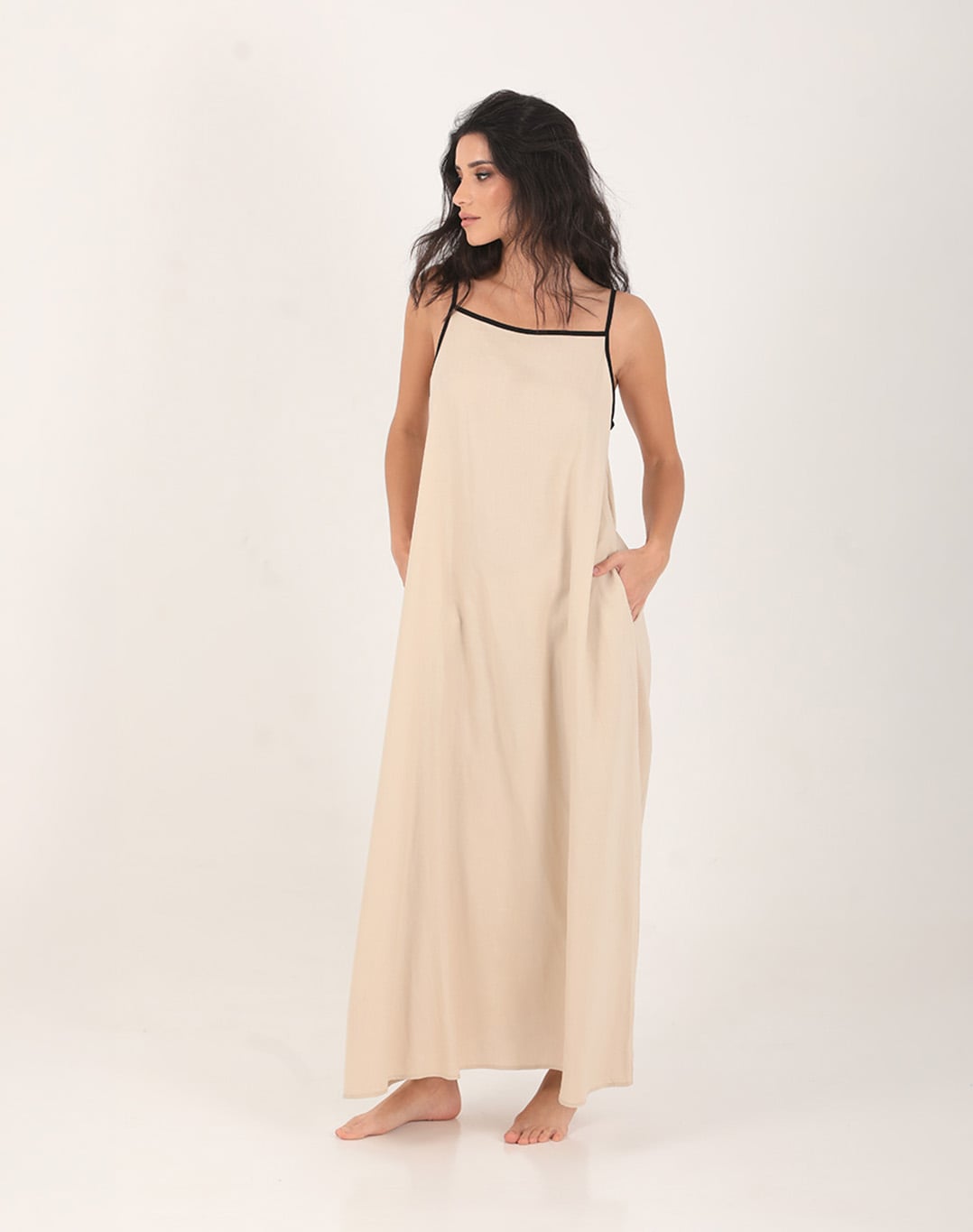 Iona Linen Two-Tone Dress Beige