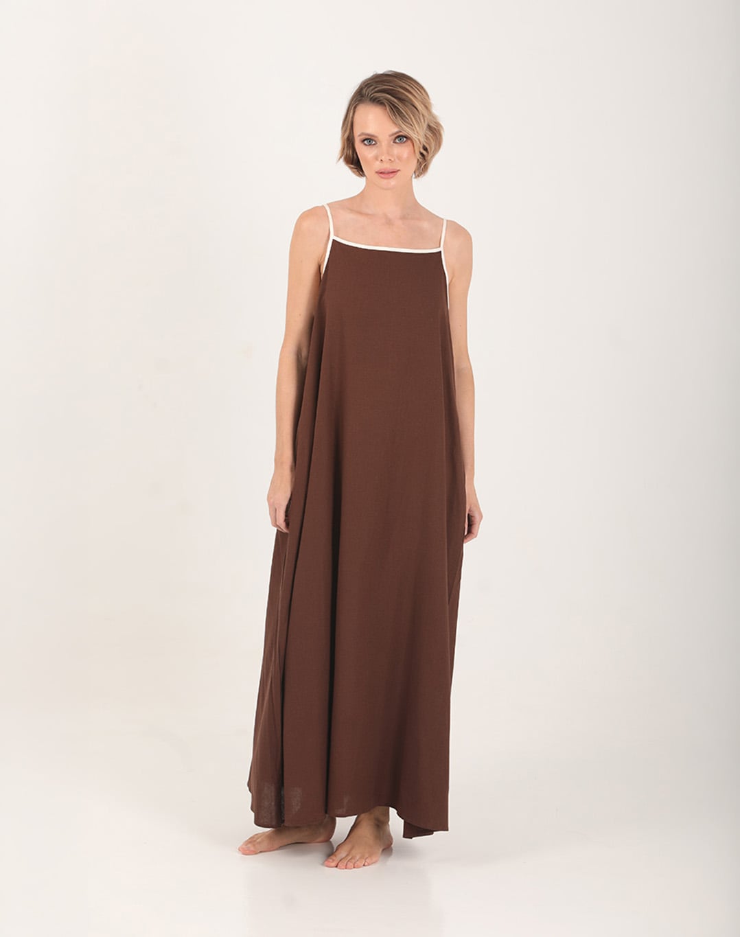 Iona Linen Two-Tone Dress Brown