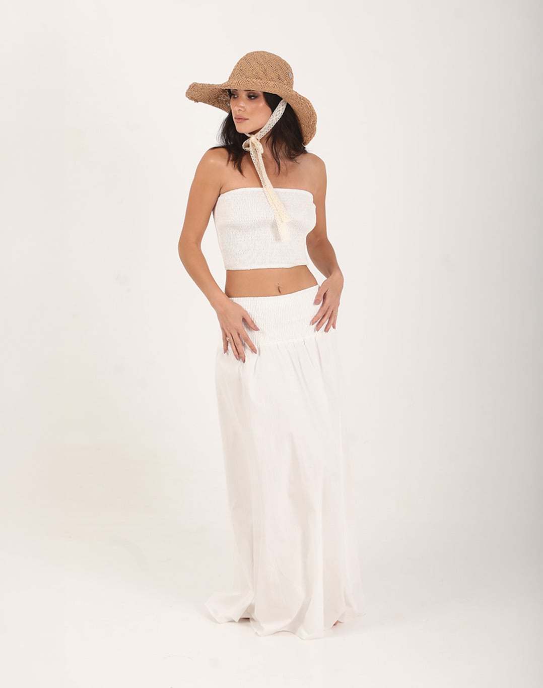 Veya Cotton Strapless Top White