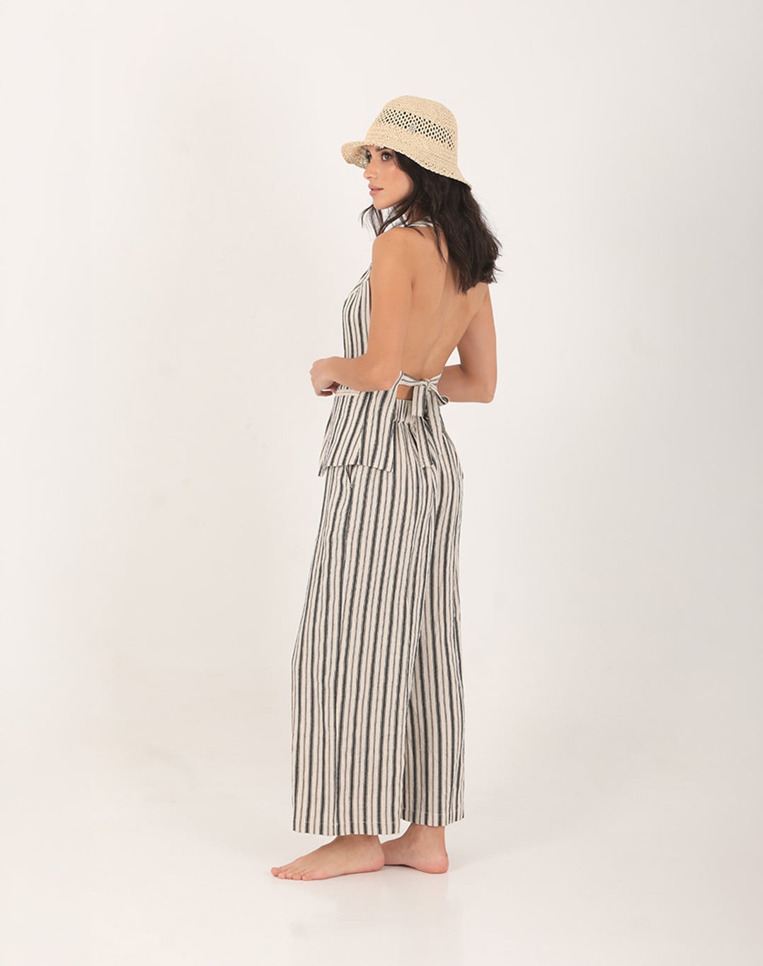 Miro Linen Striped Culotte Beige